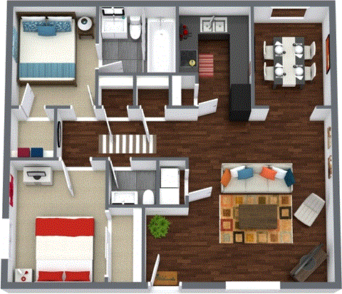 Floor plan for 2 beds, 2 baths, 1250 sqft